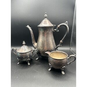 Sheridan Silver Plated Coffee Tea Set Ornate Footed Silverplate Vintage